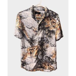 All Saints Tiger Print Short-Sleeve Button-Up Shirt Men's Small Retro Indie